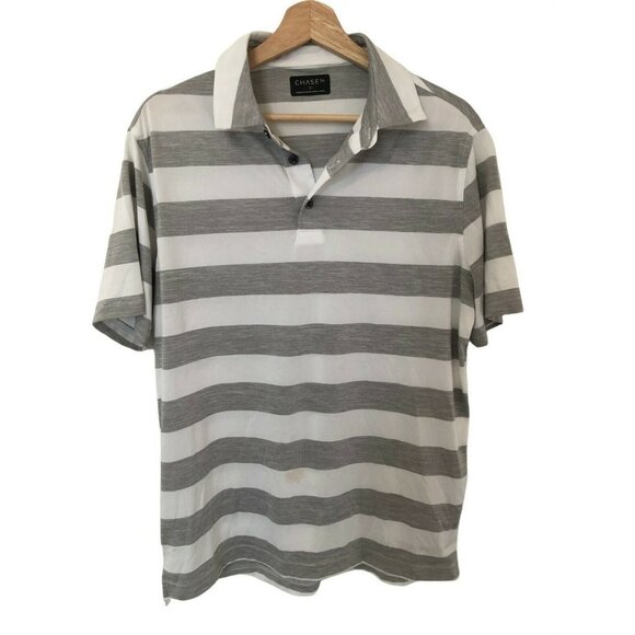 Chase 54 Striped Gray and White Short Sleeve Collared Polo Men's Medium - Picture 1 of 6